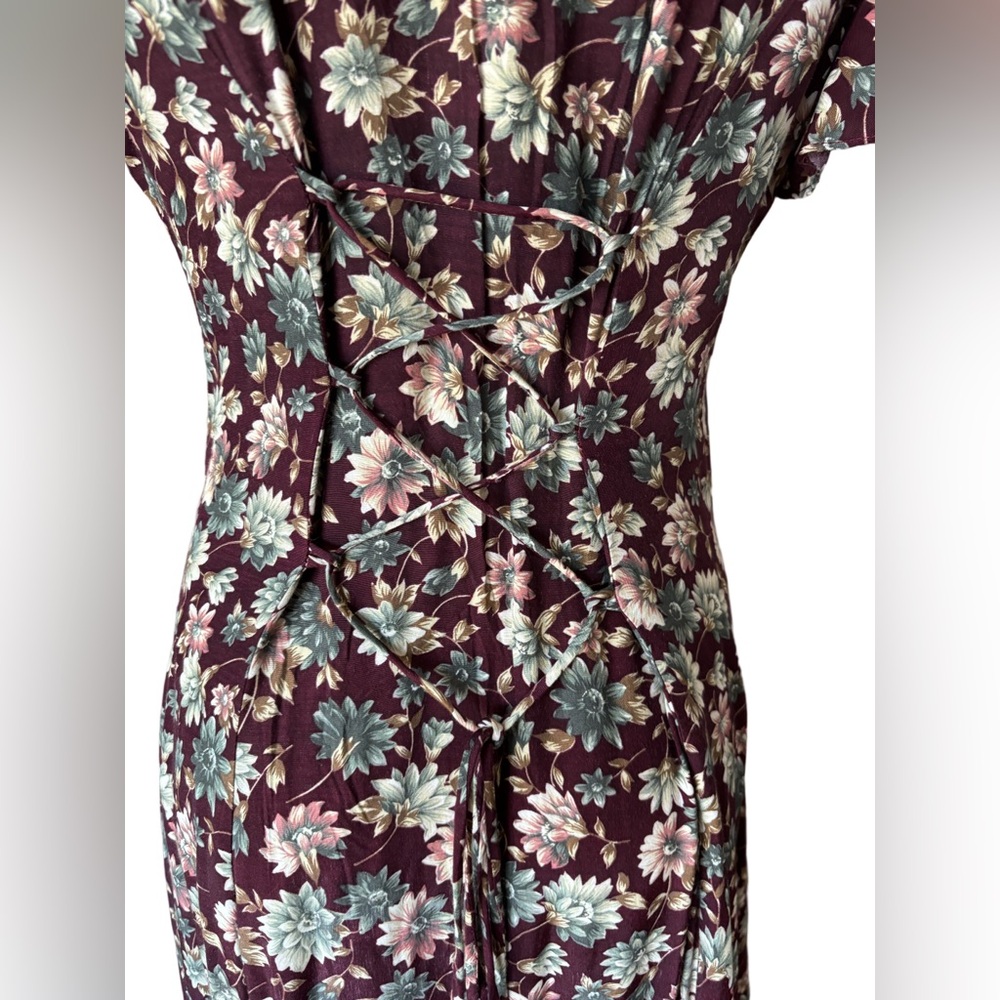 Vintage 90s Floral Flutter sleeve Dress Button-Up Front Maxi, Cotton Blend small - Picture 5 of 8